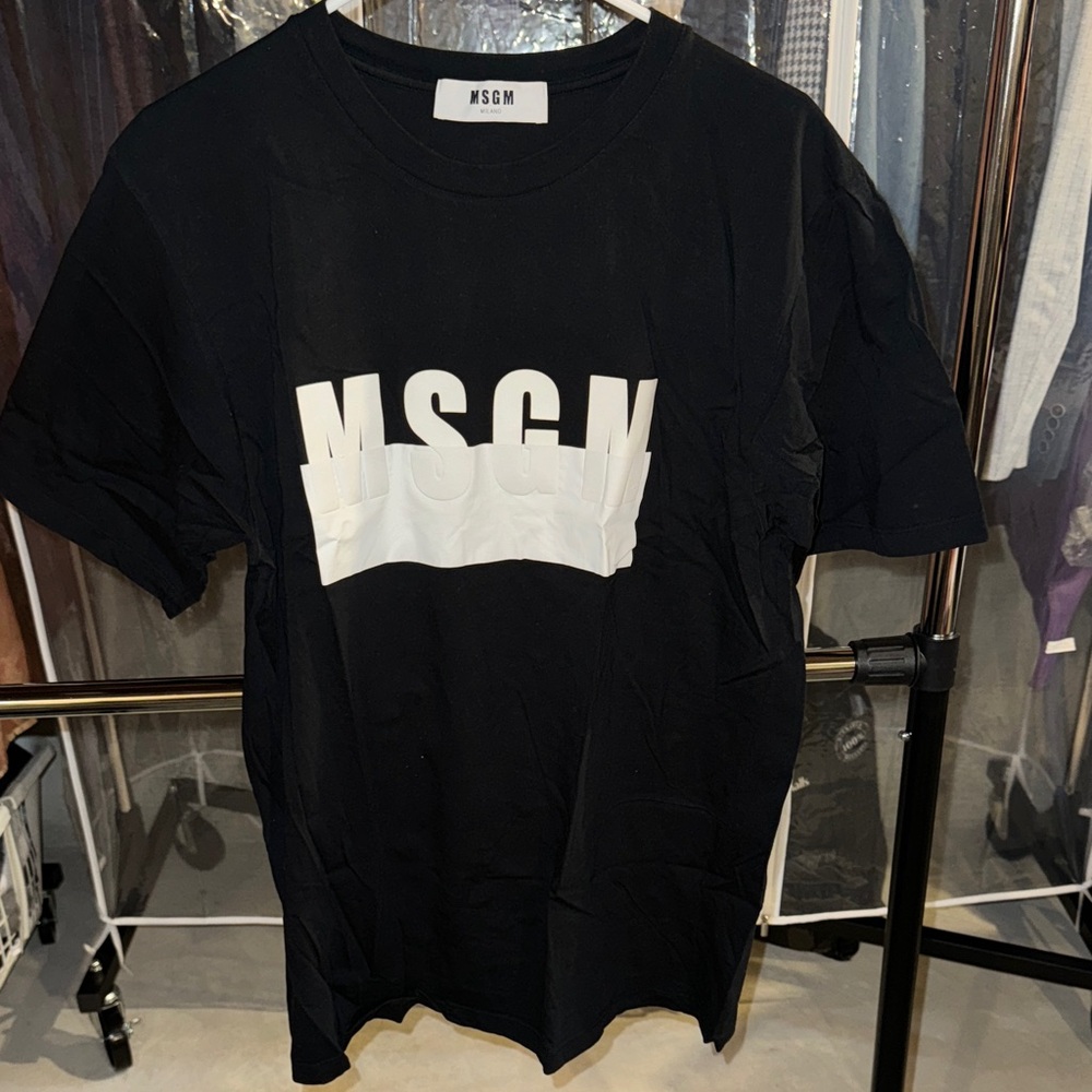 MSGM Black and White Logo T-Shirt